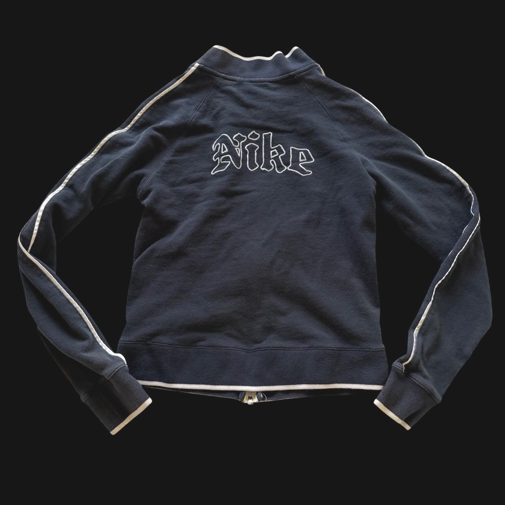 Y2K Nike Girls Navy Blue Full Zip Track Jacket Embroidered Logo M 8-10 - Picture 2 of 7